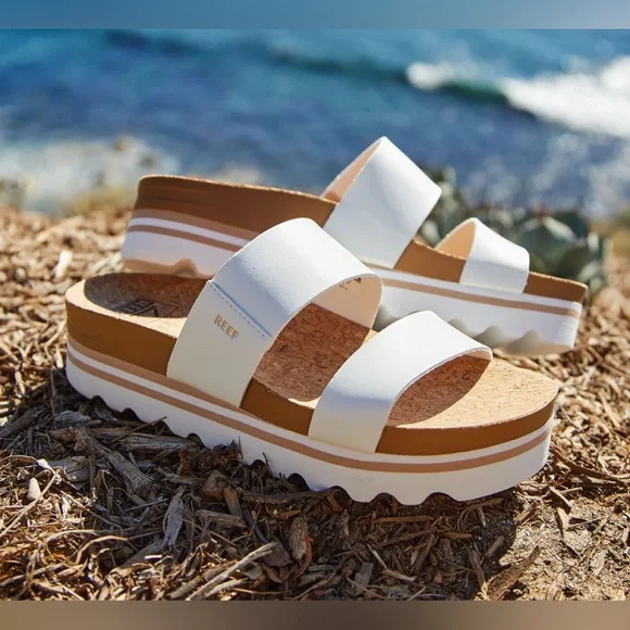 Reef Women's White and Tan Slide Sandals Size 8 - Picture 9 of 12